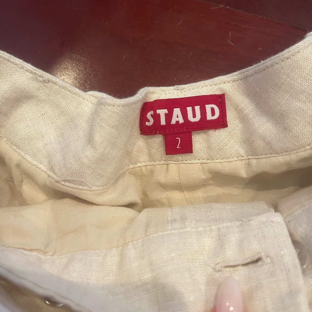 STAUD Eris Linen Belted Shorts NWOT - Picture 3 of 4